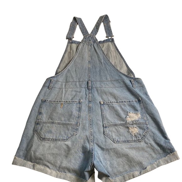 & Denim Overall Shorts Women's 10 Distressed Light Wash Denim Casual Y2K Comfy - Picture 14 of 15